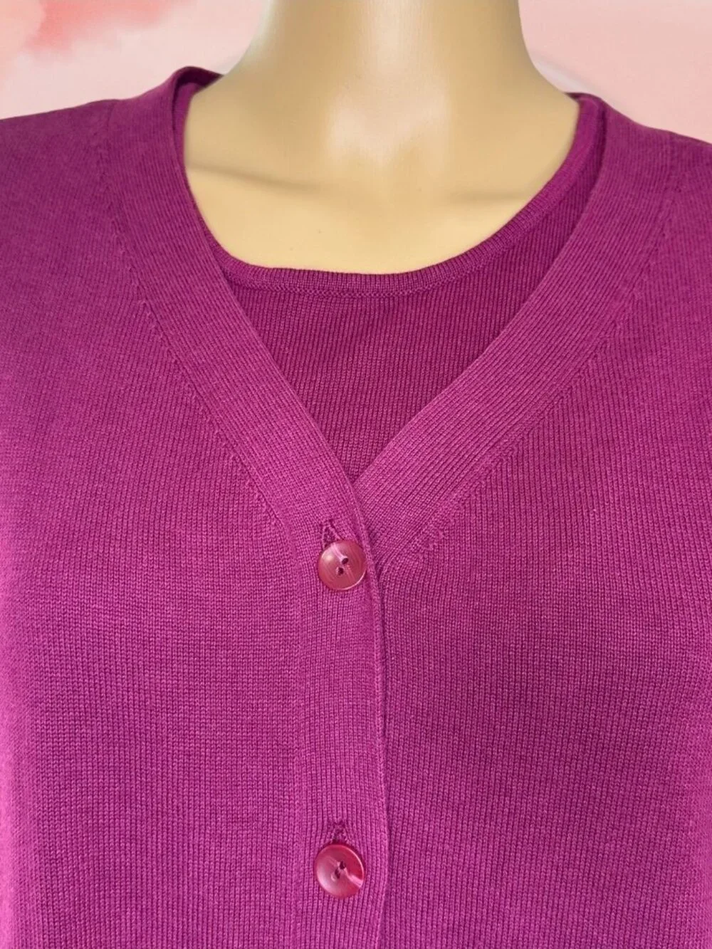 Joan Rivers Matching Set Cardigan Sweater-Tank Top Knit Size L Stretch Burgundy